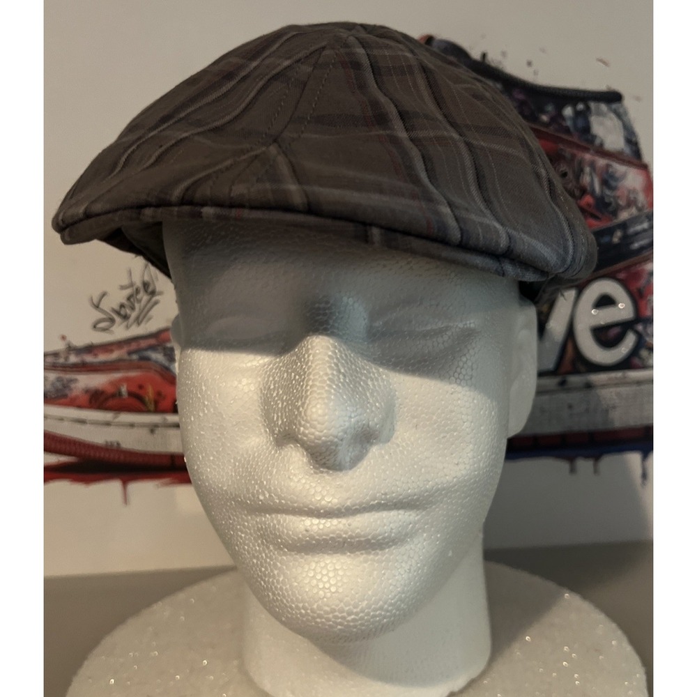 George Men's Gray Plaid Flat Cap S/M Cotton Ivy Driving Newsboy Hat EUC
